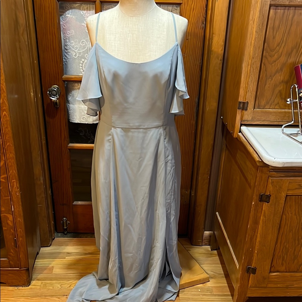 David's Bridal Dusty Blue Maxi Dress Sleeveless Spaghetti Straps